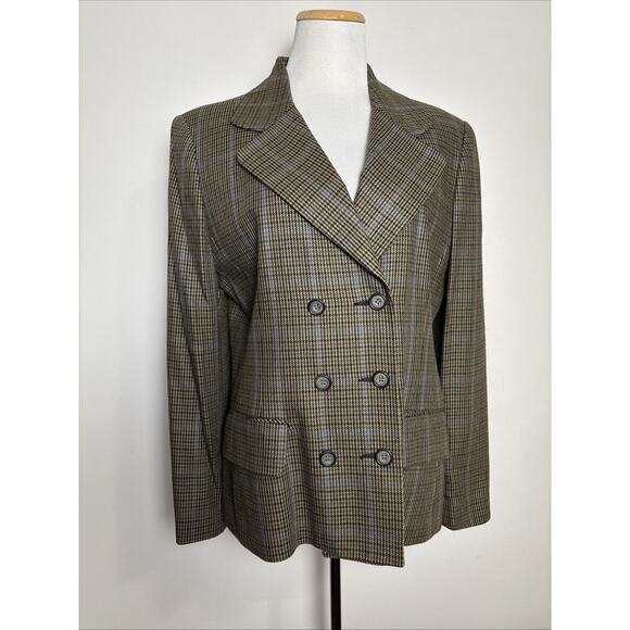 VTG Union Square Womens Wool Blend Notch Collar Blazer Sz 12 Houndstooth Preppy - Picture 1 of 8
